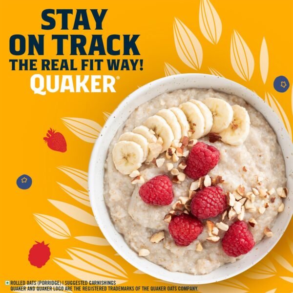 Quaker Oats 1kg, Rolled Oats Natural Wholegrain, Nutritious Breakfast Cereals, Dalia Porridge, Easy to Cook - Image 3